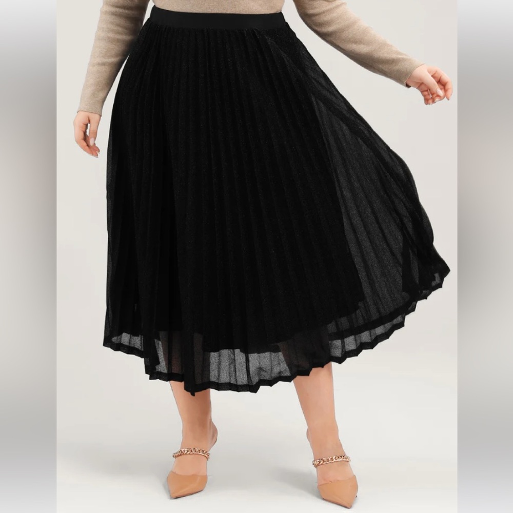 Solid Pleated Mesh Elastic Waist Skirt